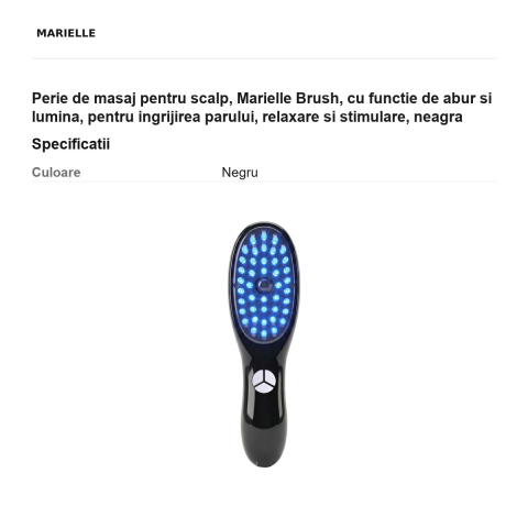 Perie de masaj pentru scalp, Marielle Brush, cu functie de abur si lumina, pentru ingrijirea parului, relaxare si stimulare, neagra [2]
