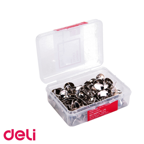 Pioneze cu cap inox Deli, 10 mm, 100 bucati in cutie plastic, pentru aviziere si panouri [4]