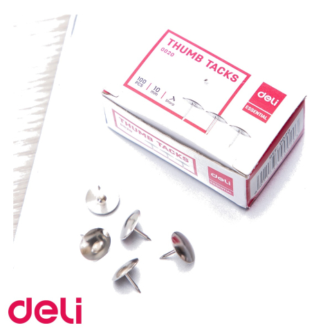 Pioneze metalice Deli, cap inox 10 mm, cutie 100 bucati, pentru panouri si aviziere [3]