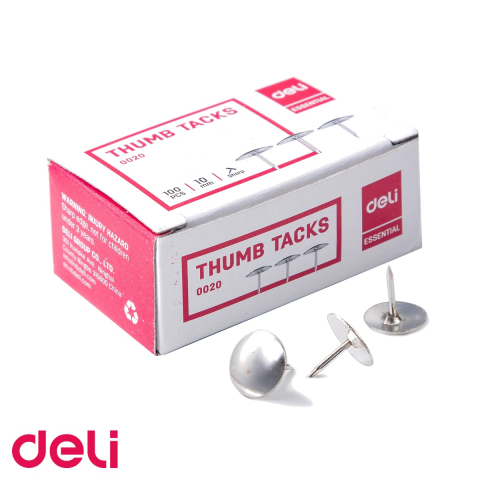 Pioneze si accesorii pentru fixare - Pioneze metalice Deli, cap inox 10 mm, cutie 100 bucati, pentru panouri si aviziere