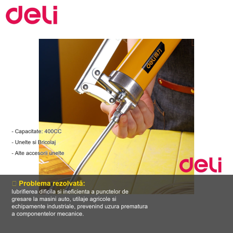 Pistol de gresare Deli, 400cc, cap din aliaj de aluminiu turnat sub presiune, presiune maxima 6000 psi, pentru masini si utilaje [1]