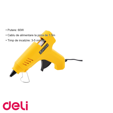 Pistol de lipit cu lipici topit Deli 60W, timp rapid de incalzire, pentru lemn, carton, plastic si proiecte creative [2]