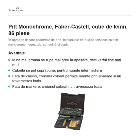 Pitt Monochrome, Faber-Castell, cutie de lemn, 86 piese [1]