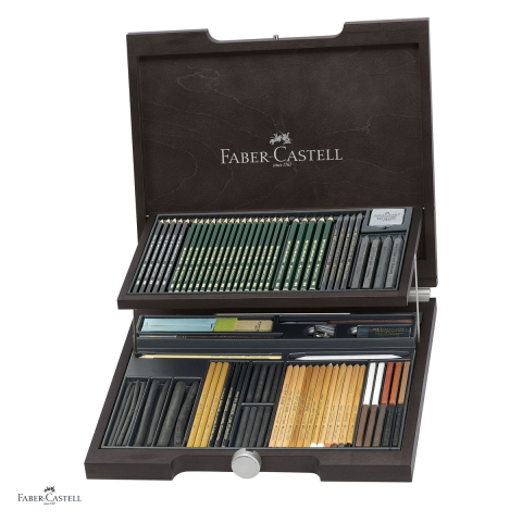 Creioane pastel soft - Pitt Monochrome, Faber-Castell, cutie de lemn, 86 piese