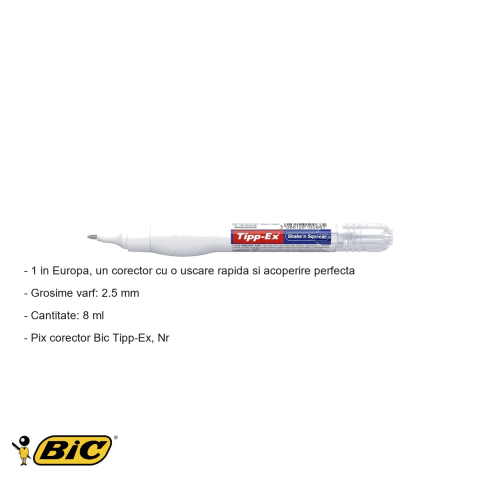 Pix corector Bic Tipp-Ex Shake & Squeeze, varf metalic 2.5 mm, uscare rapida, 8 ml, pentru birou si scoala [1]