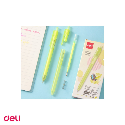 Pix cu gel acrilic Deli G140, cu mecanism, varf 1 mm, cerneala galben deschis [4]