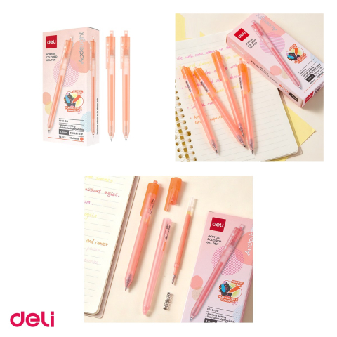 Pix cu gel acrilic Deli G140, cu mecanism, varf 1 mm, cerneala portocalie [3]