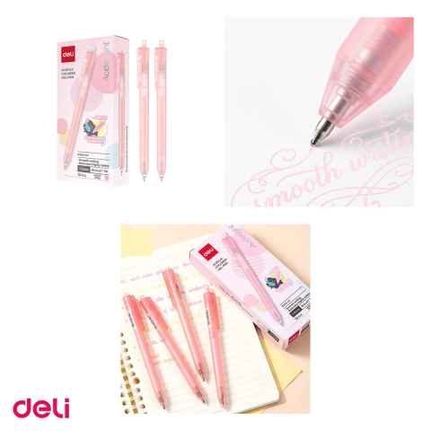 Pix cu gel acrilic Deli G140, cu mecanism, varf 1 mm, cerneala roz deschis [3]