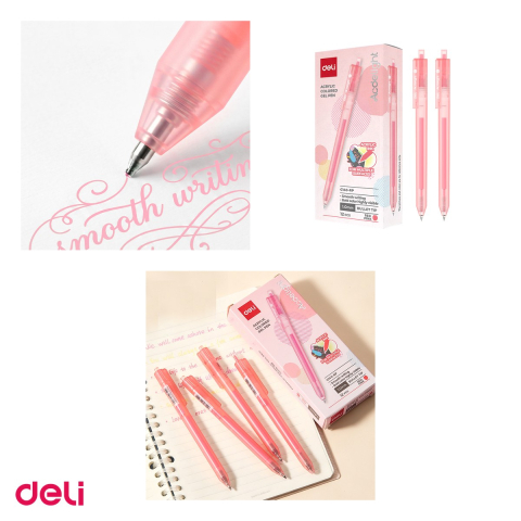 Pix cu gel acrilic Deli G140, cu mecanism, varf 1 mm, cerneala roz-rosu [3]