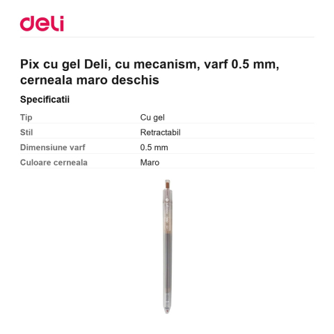 Pix cu gel Deli, cu mecanism, varf 0.5 mm, cerneala maro deschis [2]