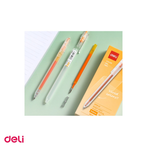 Pix cu gel Deli, cu mecanism, varf 0.5 mm, cerneala portocaliu deschis [4]