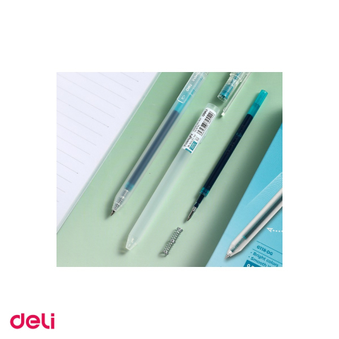 Pix cu gel Deli, cu mecanism, varf 0.5 mm, cerneala verde inchis [4]