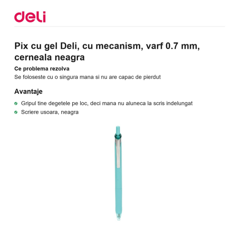 Pix cu gel Deli, cu mecanism, varf 0.7 mm, cerneala neagra [1]