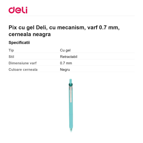 Pix cu gel Deli, cu mecanism, varf 0.7 mm, cerneala neagra [2]