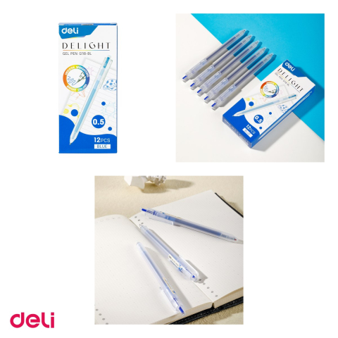 Pix cu gel Deli Delight, cu mecanism, varf 0.5 mm, cerneala albastra [3]