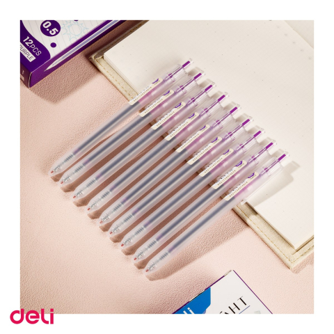 Pix cu gel Deli Delight, cu mecanism, varf 0.5 mm, cerneala mov [4]