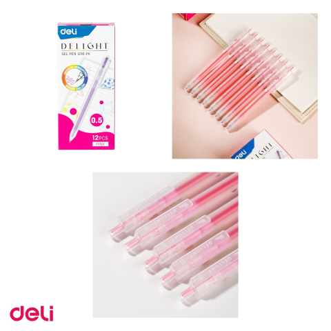 Pix cu gel Deli Delight, cu mecanism, varf 0.5 mm, cerneala roz [3]