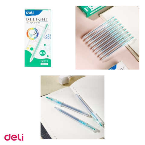Pix cu gel Deli Delight, cu mecanism, varf 0.5 mm, cerneala verde [3]