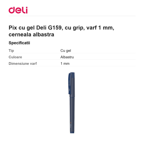 Pix cu gel Deli G159, cu grip, varf 1 mm, cerneala albastra [2]