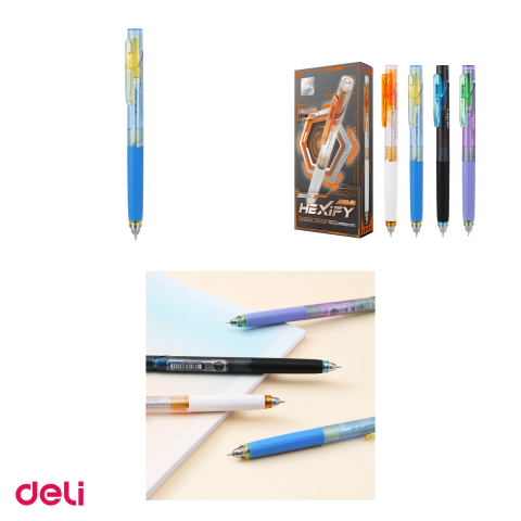 Pix cu gel Deli Hexify, cu mecanism, varf 0.5 mm, cerneala neagra, cu uscare rapida [3]