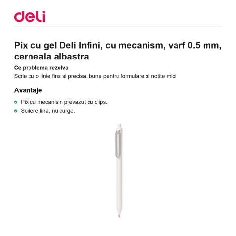 Pix cu gel Deli Infini, cu mecanism, varf 0.5 mm, cerneala albastra [1]
