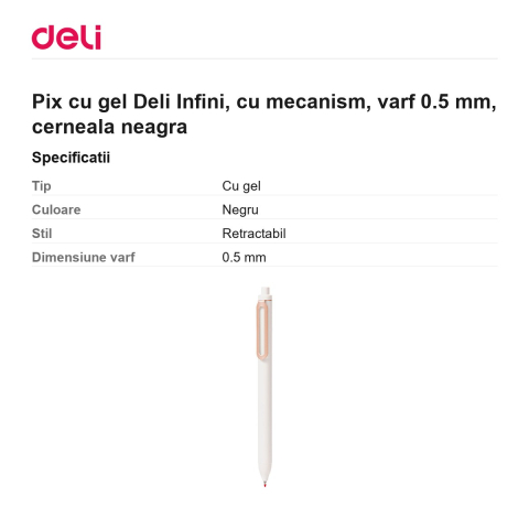 Pix cu gel Deli Infini, cu mecanism, varf 0.5 mm, cerneala neagra [2]