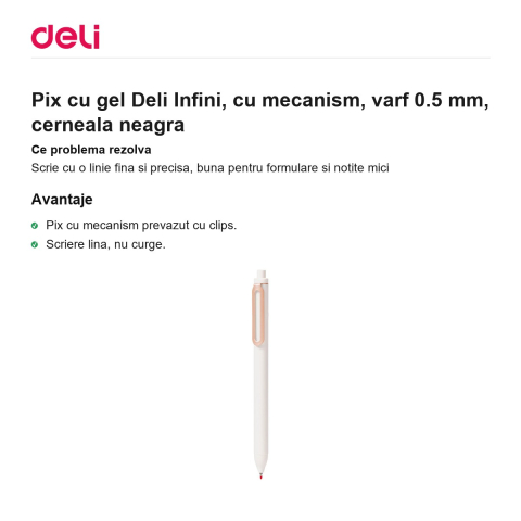 Pix cu gel Deli Infini, cu mecanism, varf 0.5 mm, cerneala neagra [1]
