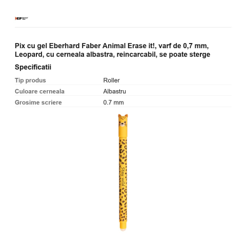Pix cu gel Eberhard Faber Animal Erase it!, varf de 0,7 mm, Leopard, cu cerneala albastra, reincarcabil, se poate sterge [2]