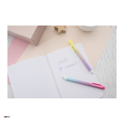 Pix cu gel Eberhard Faber Click It!, varf de 0,7 mm, galben/lila, cu cerneala albastra, reincarcabil, se poate sterge [4]