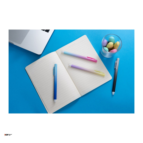 Pix cu gel Eberhard Faber Click It!, varf de 0,7 mm, gri/negru, cu cerneala albastra, reincarcabil, se poate sterge [4]