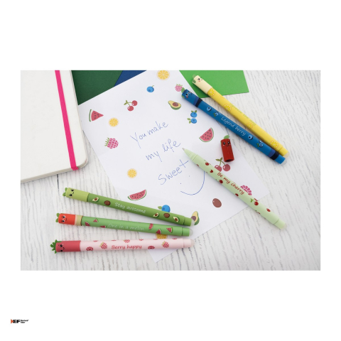 Pix cu gel Eberhard Faber Fruity Erase it!, varf de 0,7 mm, Avocado, cu cerneala albastra, se poate sterge [4]