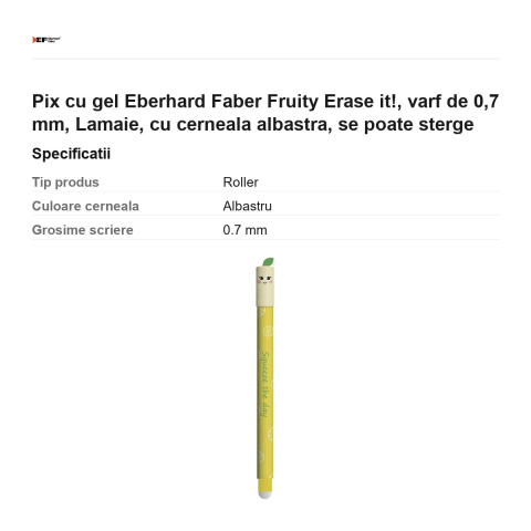 Pix cu gel Eberhard Faber Fruity Erase it!, varf de 0,7 mm, Lamaie, cu cerneala albastra, se poate sterge [2]