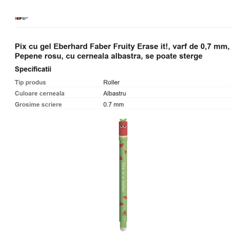 Pix cu gel Eberhard Faber Fruity Erase it!, varf de 0,7 mm, Pepene rosu, cu cerneala albastra, se poate sterge [2]