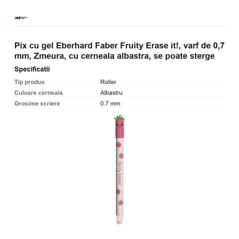 Pix cu gel Eberhard Faber Fruity Erase it!, varf de 0,7 mm, Zmeura, cu cerneala albastra, se poate sterge [2]