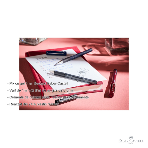 Pix cu gel Faber-Castell Beyond 1.0mm, cerneala rosie rezistenta, reincarcabil, din plastic reciclat [1]
