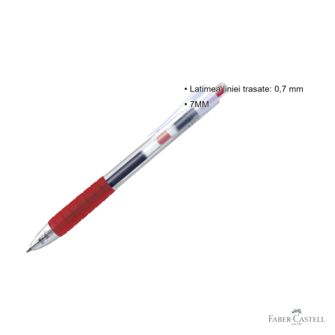 Pix cu gel Faber-Castell Fast Gel, scriere rapida 0.7 mm, rosu, mina retractabila [2]