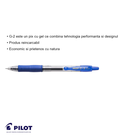 Pix cu gel retractabil Pilot G2, varf 0.7mm, cerneala albastra, ergonomic, pentru birou si scoala [2]