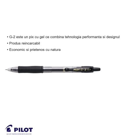 Pix cu gel retractabil Pilot G2, varf 0.7mm, cerneala neagra, grip ergonomic [2]