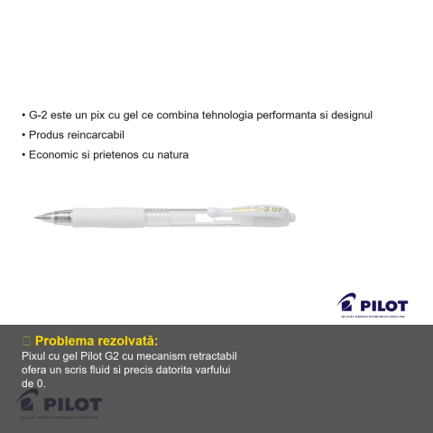 Pix cu gel retractabil Pilot G2, varf 0.7mm, grip ergonomic, pentru scris de precizie [2]