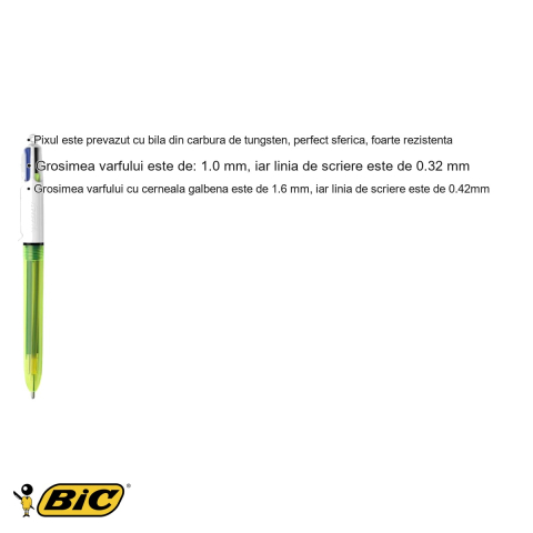 Pix cu mecanism 4 culori Bic 4 Colour Fluo, varf 1.0 mm, cerneala cu uscare rapida, pentru birou si scoala [2]