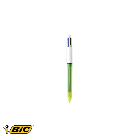 Birotica papetarie - Pix cu mecanism 4 culori Bic 4 Colour Fluo, varf 1.0 mm, cerneala cu uscare rapida, pentru birou si scoala