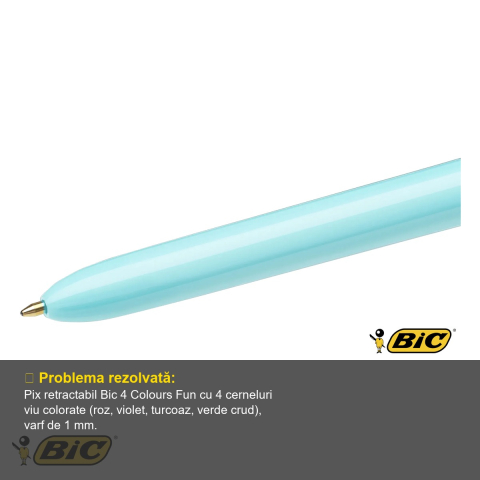 Pix cu mecanism 4 culori Bic Fun, varf 1 mm, cerneala colorata roz violet turcoaz verde, pentru notite creative [3]