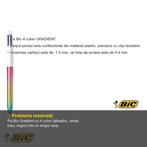 Pix cu mecanism 4 culori Bic Gradient, varf 1.0 mm, cerneala rapida, pentru birou si scoala [2]