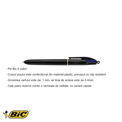 Pix cu mecanism 4 culori Bic Pro, varf 1 mm, scriere fluenta pentru birou si scoala [1]