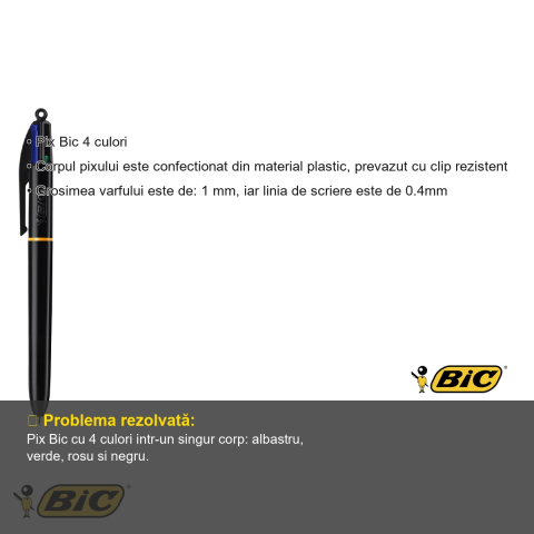Pix cu mecanism 4 culori Bic Pro, varf 1 mm, scriere fluenta pentru birou si scoala [2]