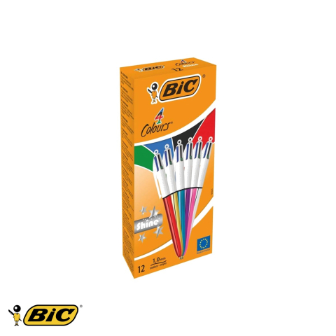 Birotica papetarie - Pix cu mecanism 4 culori Bic Shine, varf 1mm, design lucios, pentru birou si scoala