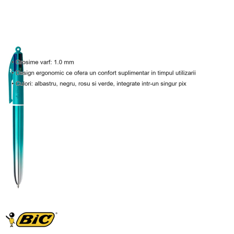 Pix cu mecanism 4 culori Bic Smooth Gradient Hybrid, cerneala fluida, pentru birou si scoala [2]