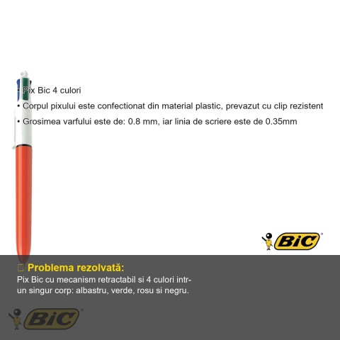 Pix cu mecanism 4 culori Bic, varf fin 0.8 mm, pentru birou si scoala [2]