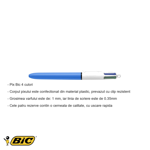 Pix cu mecanism 4 culori Bic, varf mediu 1mm, albastru/verde/rosu/negru, pentru birou si scoala [1]