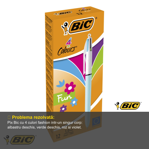 Pix cu mecanism 4 culori fashion Bic, varf 1.0 mm, cerneala cu uscare rapida, pentru birou si scoala [3]